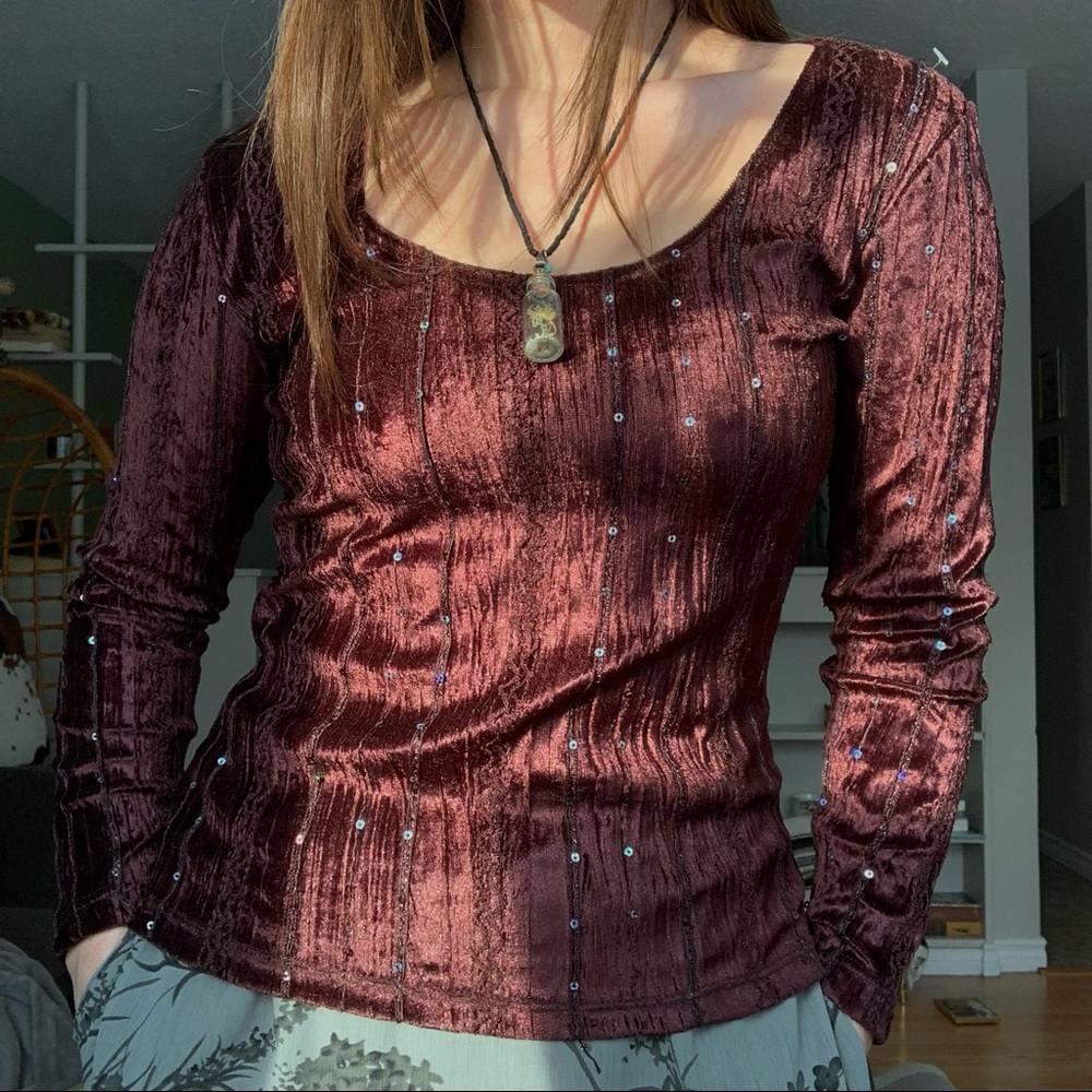 BROWN SEQUIN BOHO TOP
